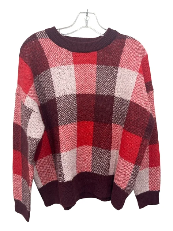 Girl Style Madewell Size S Red Print Acrylic Blend Checkered Colorblock Sweater