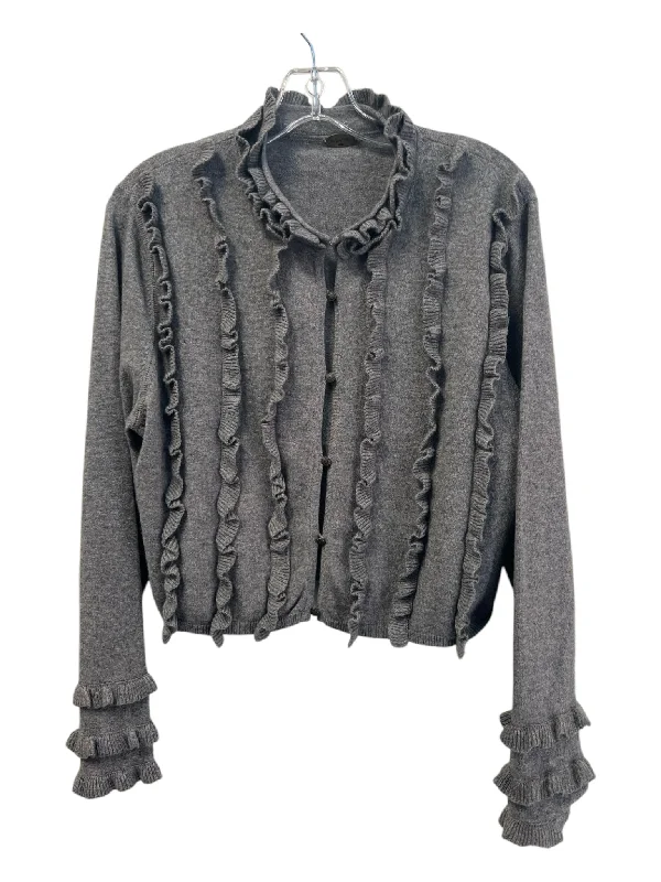 Cozy Essentials Wear One Girl Who Size Est XS Gray Cotton Blend Long Sleeve Ruffle Detail Sweater