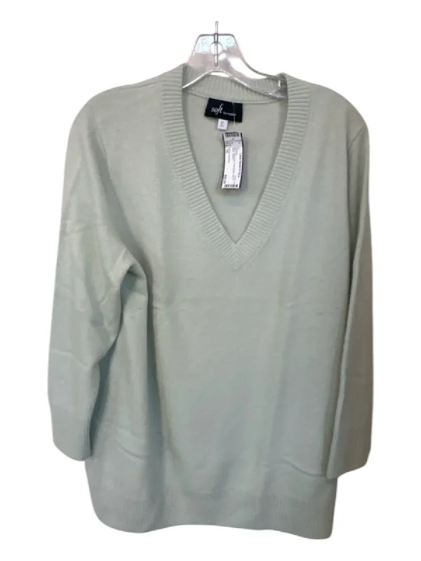Soft Fabrics Soft by Naadam Size 1X Mint Cashmere Long Sleeve Knit V Neck Sweater