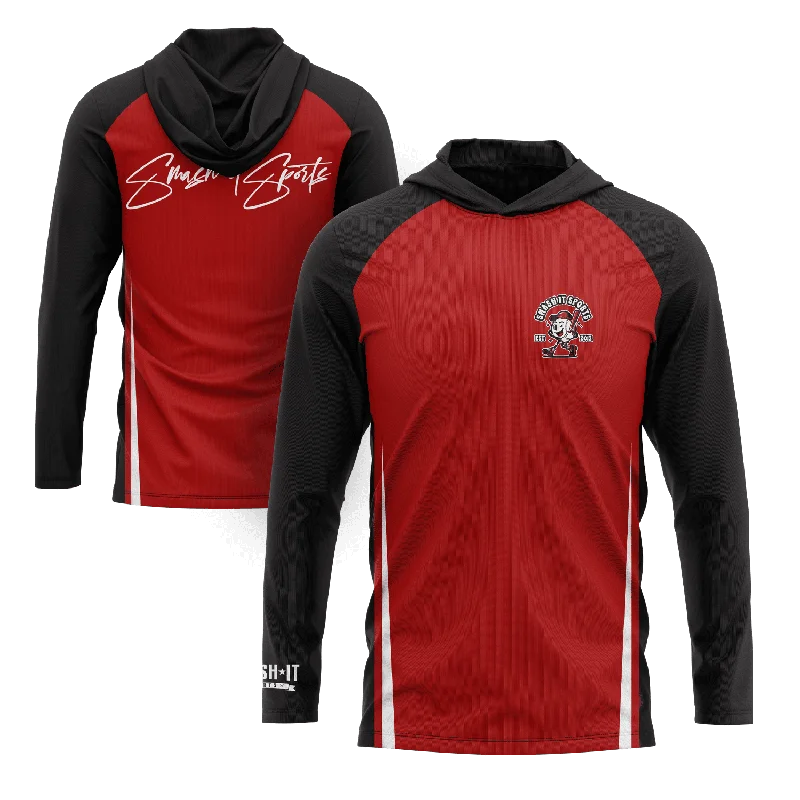 Basic Version Smash It Sports Hooded Long Sleeve Tee - Red/Black