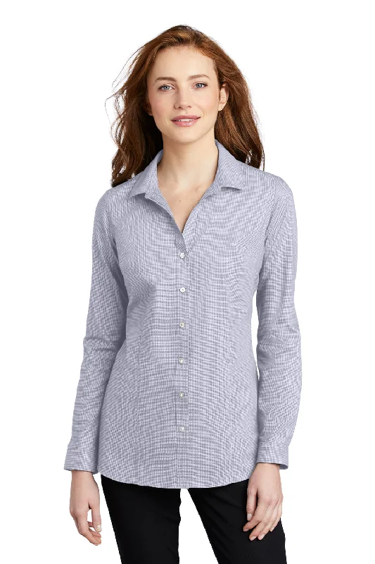 Youthful Vitality Port Authority Womens Pincheck Wrinkle Resistant Long Sleeve Button Down Shirt - Gusty Grey/White - Closeout