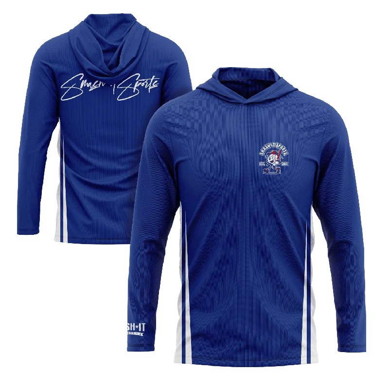 Noble And Elegant Smash It Sports Hooded Long Sleeve Tee - Royal Blue/White