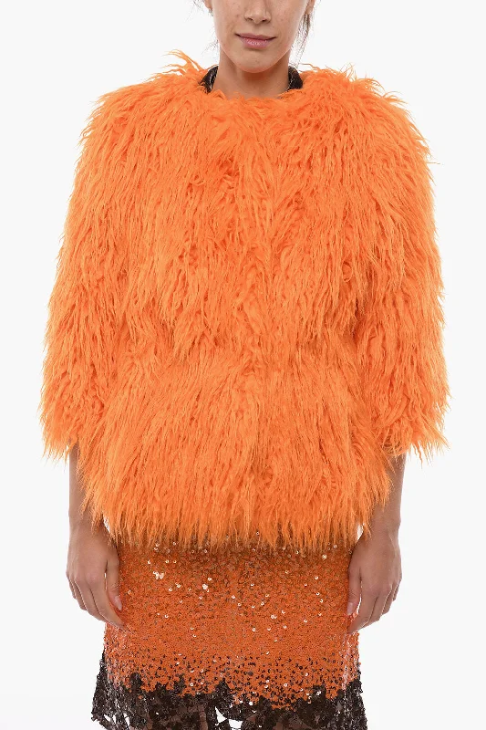 Fashion And Simplicity Alabama Muse Eco-fur ROSS Coat with Back Bow