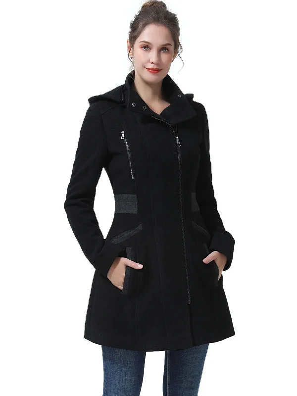 Goddess Outfit BGSD Women Ivy Hooded Color Block Wool Coat