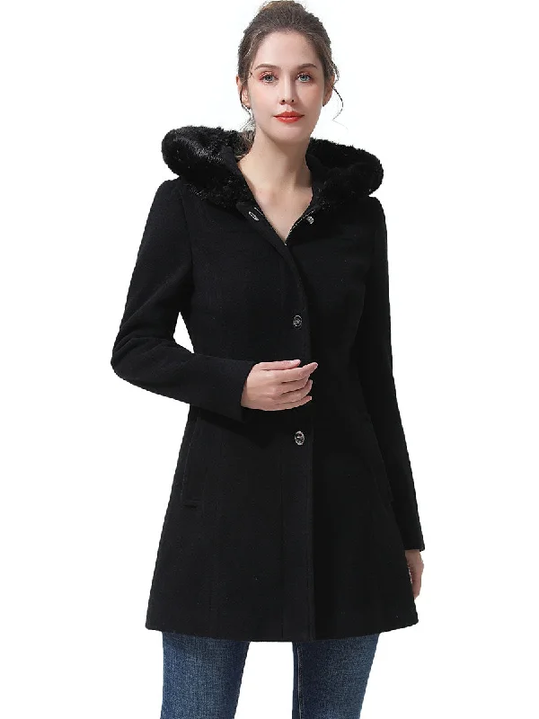 Multifunctional Style BGSD Women Lia Hooded Wool Coat