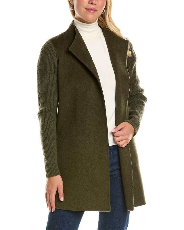 Exquisite Embroidery Forte Cashmere Ribbed Sleeve Wool & Cashmere-Blend Coat