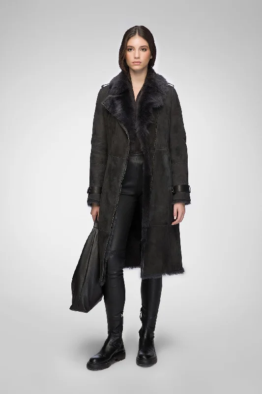 Simple Design Harmony - Anthracite Suede Shearling Coat