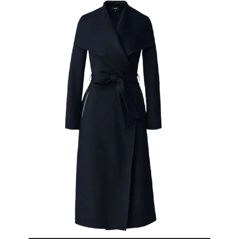 Youthful Vitality Mackage Ladies Belted Shawl Collar Relaxed Fit Light Wool Coat Black