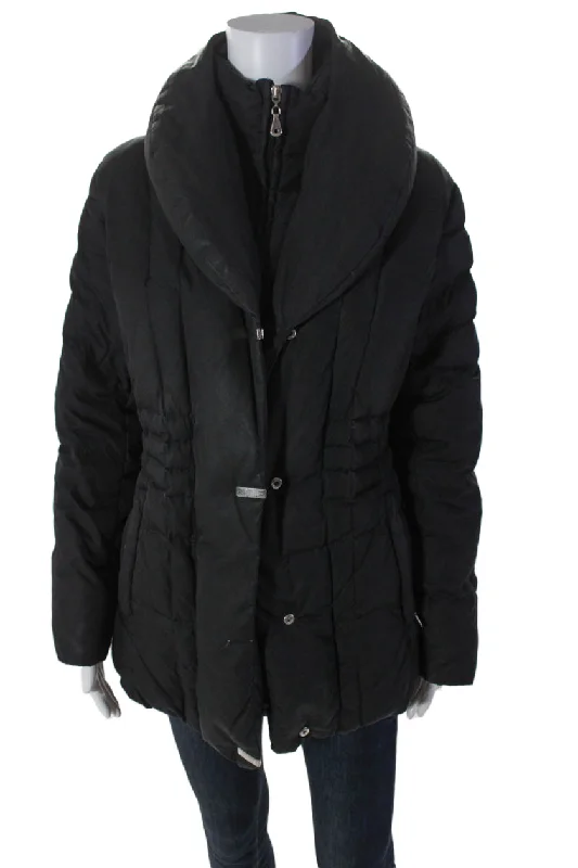 Minimal Style Mackintosh Womens Collared Two Pocket Long Sleeve Puffer Coat Black