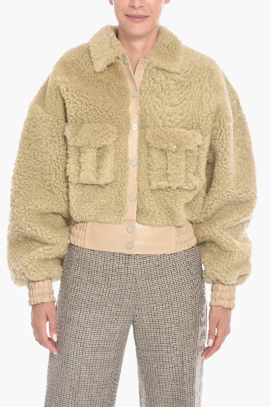 Elegant Fit The Mannei Sheepskin Shearling Bomber with Flap Pockets