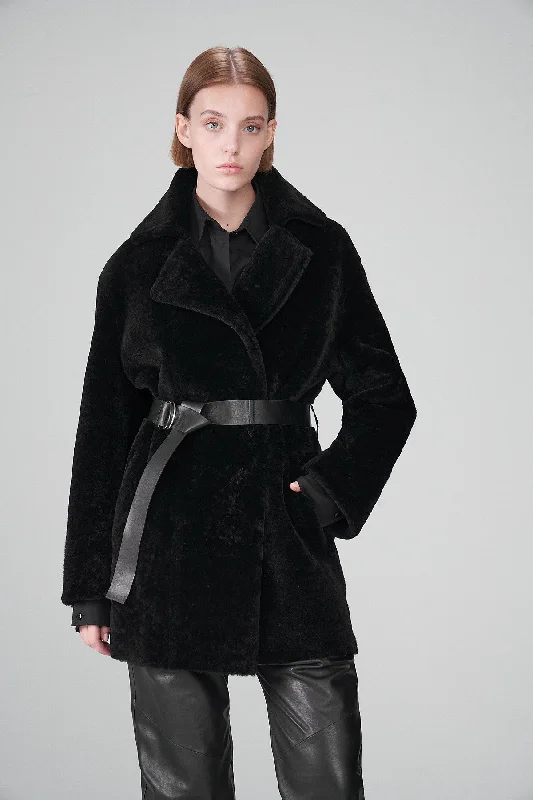 French Style Veronique - Black Shearling Coat