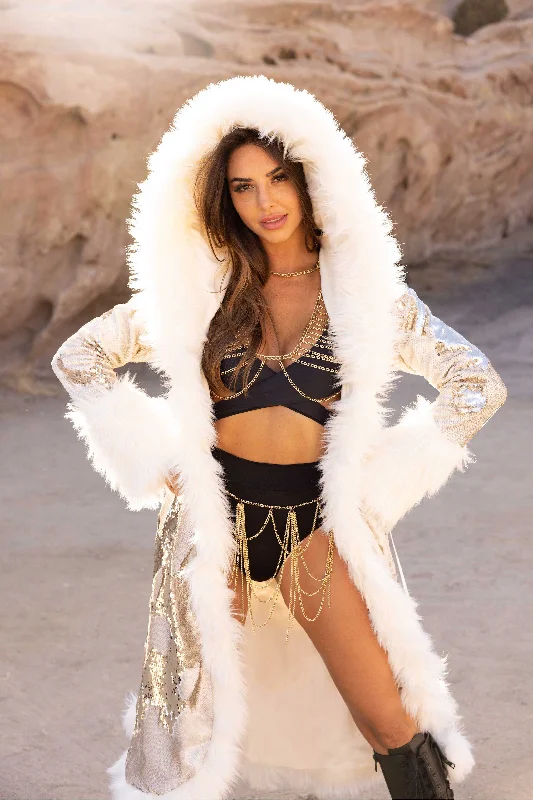 Fashion Selection Women's Sequin Temptress Coat in "Ivory Gold"