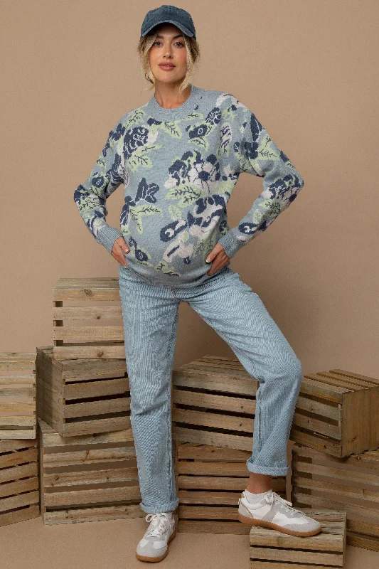Elegant Outline Light Blue Basic Maternity Straight Leg Jeans