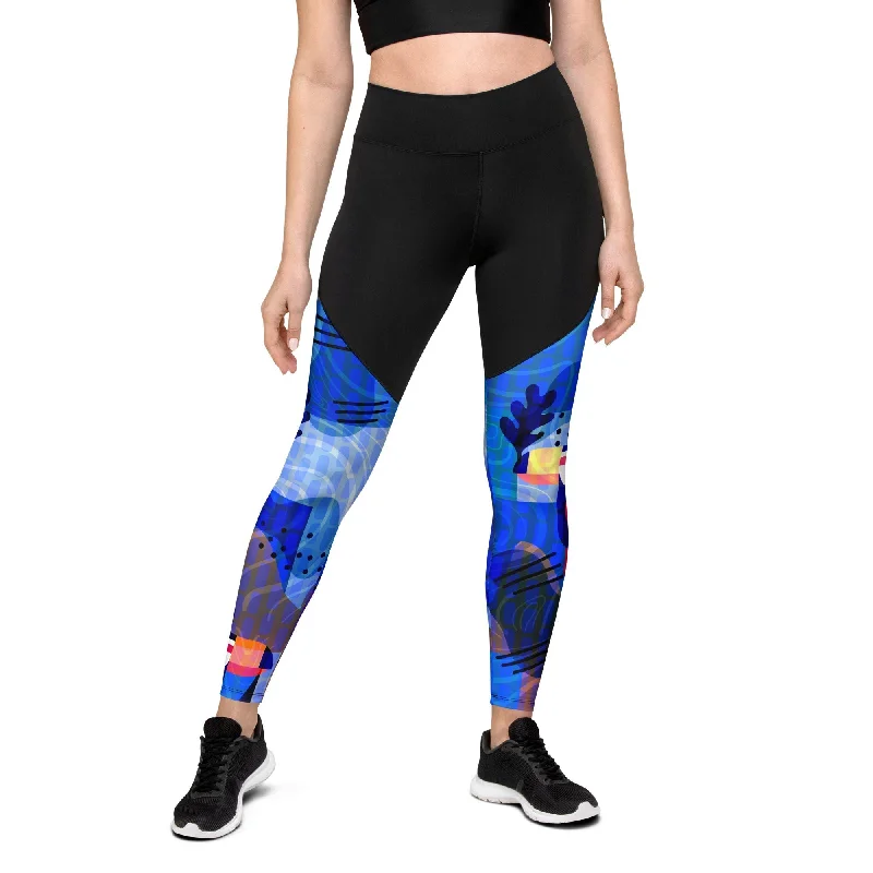 Relaxed Fashion Blue Abstract Compression Leggings