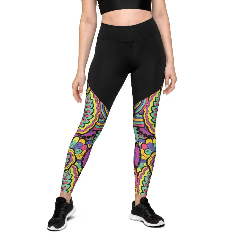 Wearable At Home Or Out Colorful Fun Pattern Compression Leggings