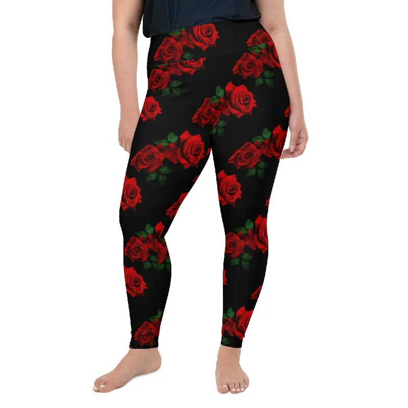 Modern Comfort Red Roses Plus Size Leggings