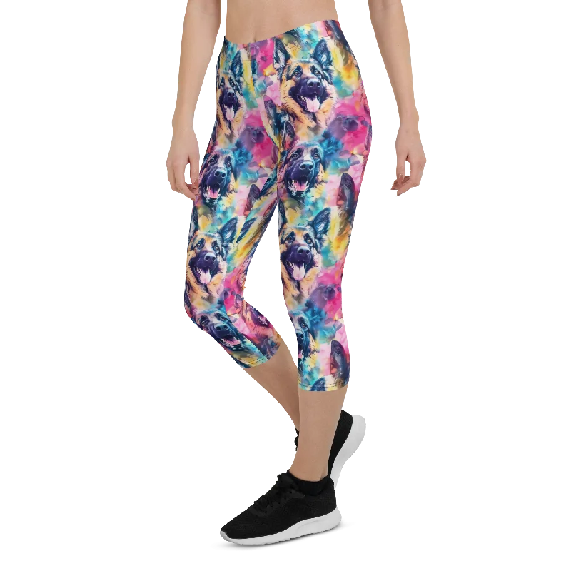Easy Fashion Watercolor German Shepherd Capris