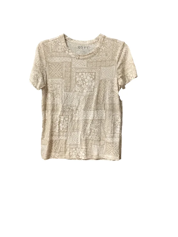 Casual Style Top Short Sleeve Basic By Loft In Tan & White, Size: Xs