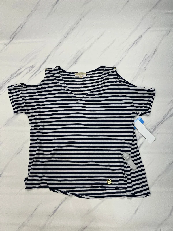 Effortless Comfort Top Short Sleeve Basic By Michael By Michael Kors In Striped Pattern, Size: L