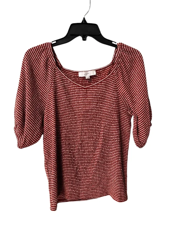 Knitted Design Top Short Sleeve By Loft In Striped Pattern, Size: S