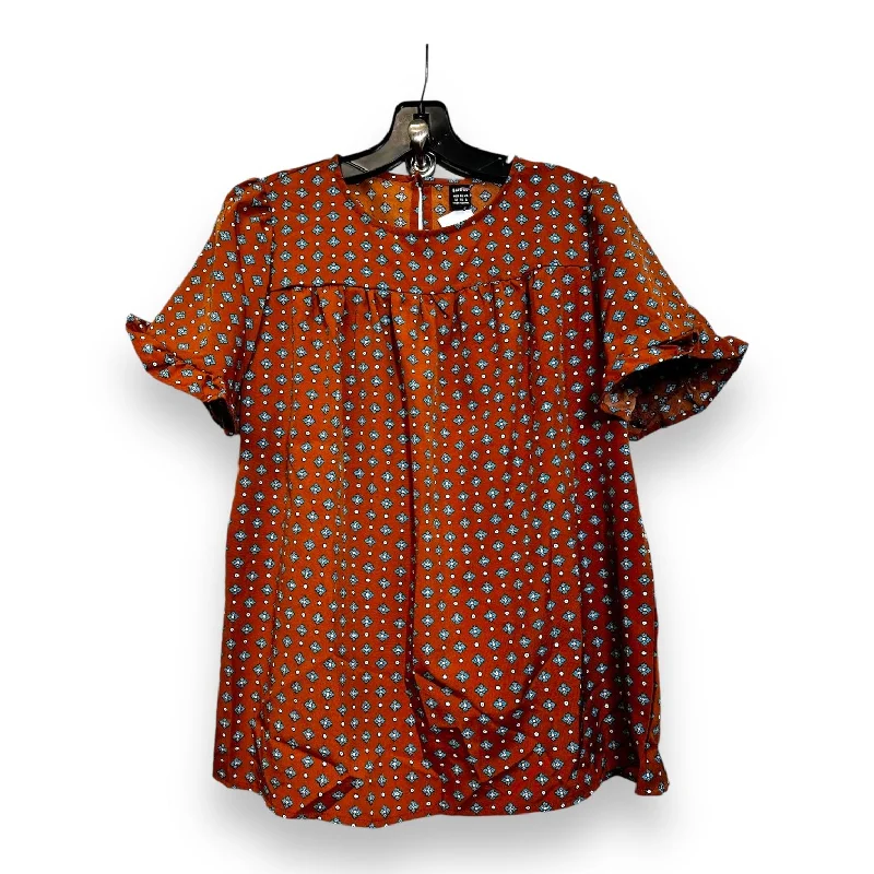 Simple Style Top Short Sleeve By Shein In Orange, Size: M