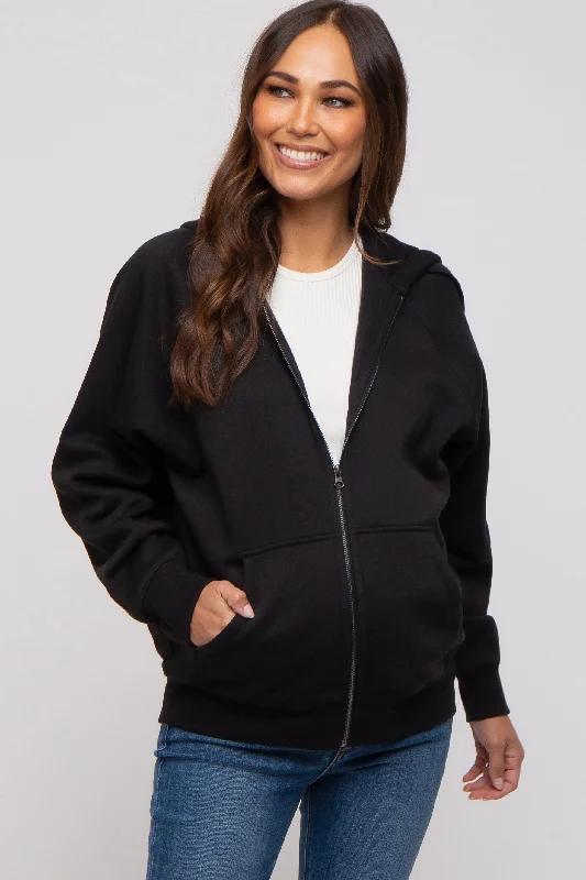 Fashion Design Black Front Zipper Hooded Maternity Sweater
