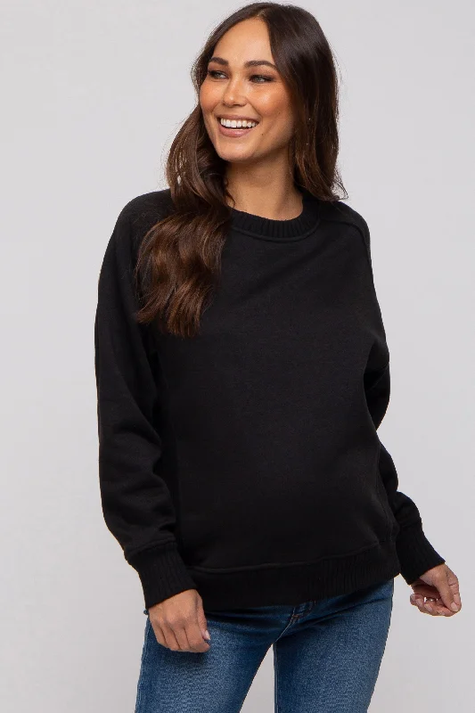 College Style Black Pullover Maternity Terry Crewneck