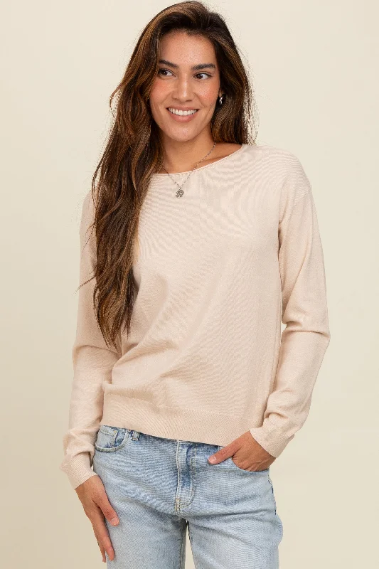 Unique Prints Cream Basic Boatneck Sweater