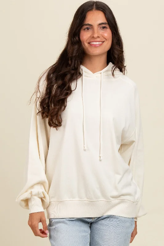 Fashion Style Cream Vintage Wash Oversized Drawstring Hoodie
