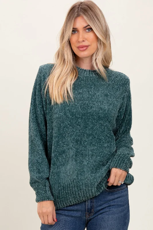 Ethnic Style Forest Green Chenille Knit Sweater