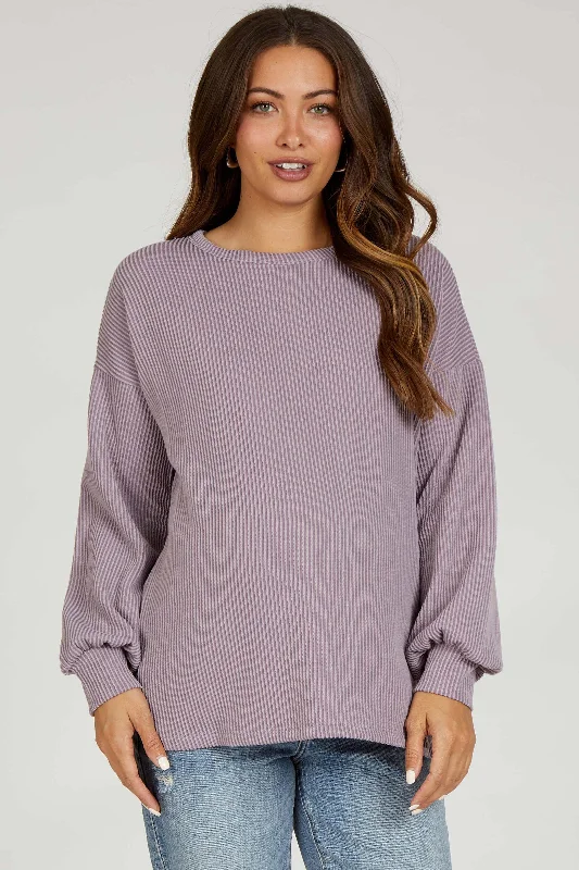 Casual Chic Looks Lavender Ribbed Long Sleeve Maternity Top