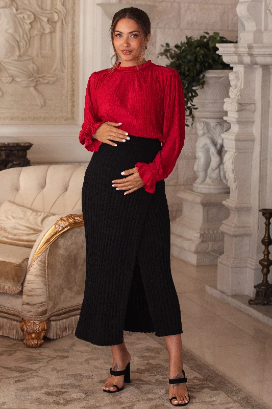 Luxury And Elegant Magenta Textured Mock Neck Maternity Blouse