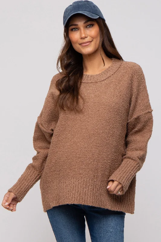 Fashionable Items Mocha Knit Exposed Seam Maternity Sweater