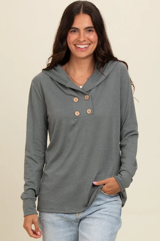 Celebrity Must-have Olive Hooded Long Sleeve Top
