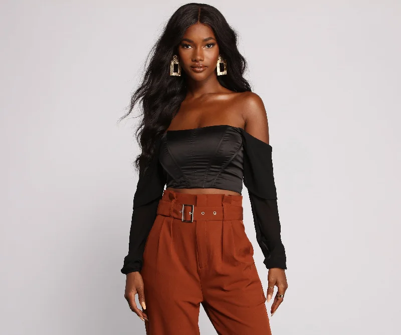 Simple Solid Color Sultry Satin Cropped Corset Top