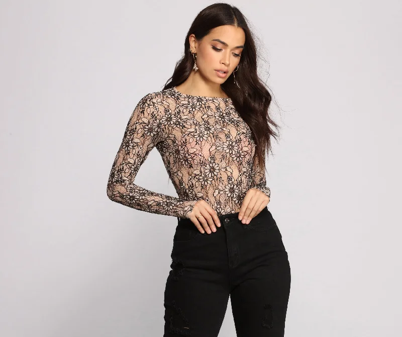Urban Style Two Tone Floral Lace Bodysuit